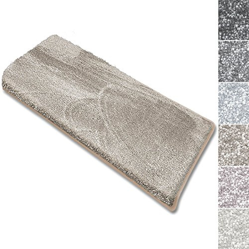 casa pura Coprigradini per Scale Interne - Tappeto Scale Antiscivolo, Effetto Velour (13.5mm) Ultra - Morbido in Numerosi Colori Pastello - Rettangolare - Set da 15-23.5x65 - Beige