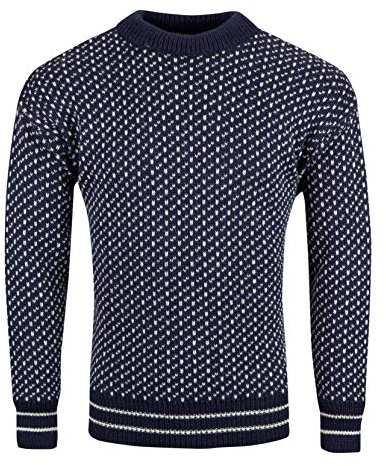 Nordic Crew Neck Jumper - 100% British Wool (Navy, L)