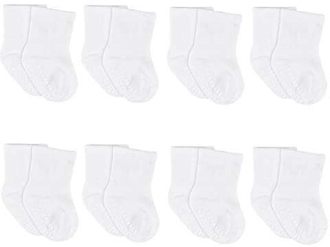 Gerber baby boys 8-pack Wiggle-proof Jersey Crew Socks, White, 0-6 Months US