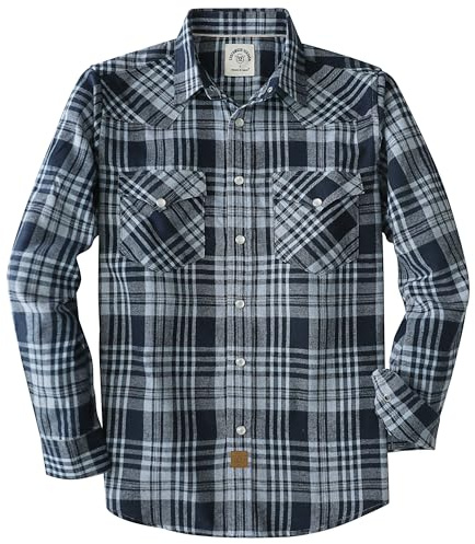 Dubinik® flanellskjorta herr Långärmad flanellskjorta herr Pearl Snap Western Denim Vintage Pocket Rutig skjorta