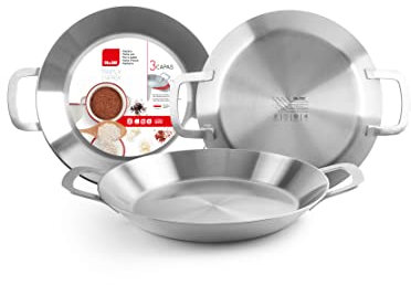 IBILI, Padella per paella triplo strato triply energy, 42 cm, acciaio inox, 10 porzioni, adatta ai piani a induzione.