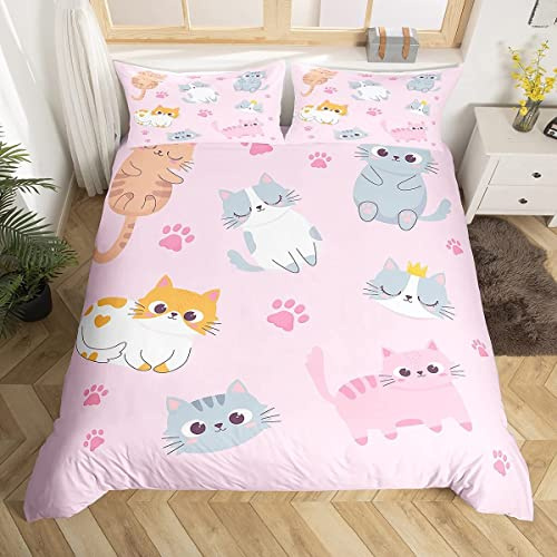 Homewish Set di biancheria da letto per bambini con gatti colorati per ragazze, decorazione camera da letto Kawaii, colore rosa, motivo: zampa di animali domestici, con 1 federa per cuscino