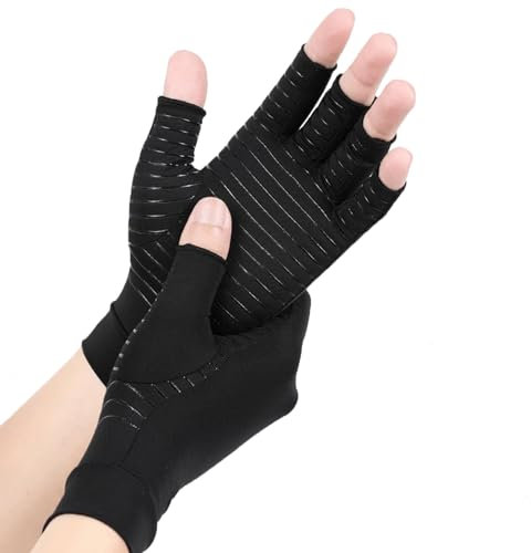AovYoo Arthrose Handschuhe mit Kupfer,Fingerlose Kompressionshandschuhe,Arthriti Gaming Handschuhe für Arbeit Schlafen Sport,Bietet Halt und Wärme für die Finger (L)