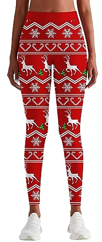Loveternal Leggings navideños para Mujer, Pantalones elásticos con Estampado de Ciervo de Navidad, Medias Divertidas Suaves, Pantalones Pitillo de Yoga M