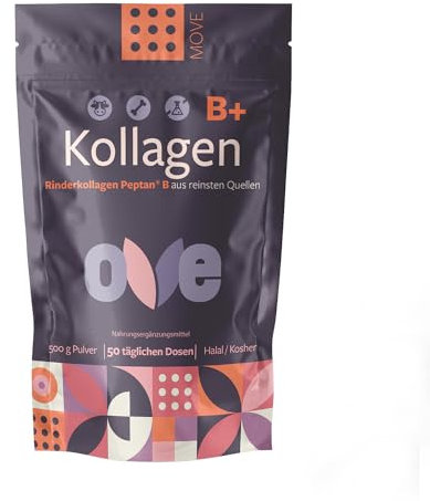 Kollagen pulver B+ Rinderkollagen Peptan B – 100% Reines Kollagen Hydrolysat Pulver für Haut, Gelenke und Muskeln, 500g, Halal, Koscher, Ohne GVO, 50 Dosen