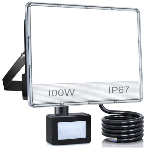ANNIFUNLY Projecteur LED Extérieur avec Détecteur, 100W 10000LM Spot LED Extérieur Avec Detecteur IP67 Etanche Projecteur Exterieur LED 6500K, Lampe de Sécurité pour Jardin Garage Patio Terrasse