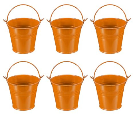PATIKIL 7x5x6cm Pequeños Cubos de Metal con Asa, 6 Pcs Mini Cubo Galvanizado Colorido para Pascua para Manualidades Fiestas Decoración, Naranja
