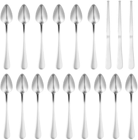 Grapefruit Spoon Set, 15 Stainless Steel Grapefruit Spoons and 3 Grapefruit Cutters with Serrated Edges, Practical Grapefruit Utensil Set for Peeling and Scooping The Pulp Suitable for Citrus Fruits