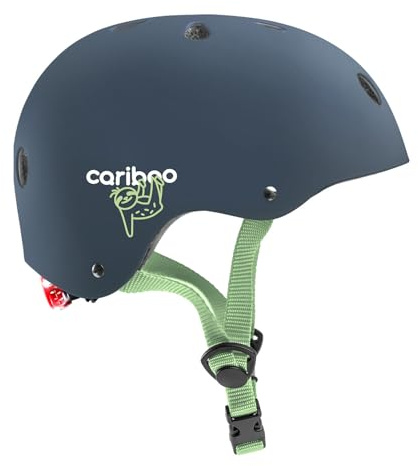 Cariboo Casco Per Bambini Casco Da Bici Protettivo XS 46-50 cm Robusto Illuminazione a LED Skateboard Monopattino Blu Marino Verde