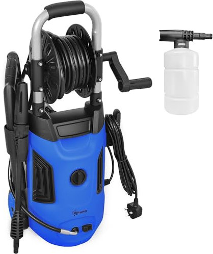 Outsunny 1800W High Pressure Washer, 150 Bar Pressure, 420 L/h Flow, Portable Power Washer Jet Wash Cleaner with Adjustable Nozzle, 6M Hose, Hose Reel, Steel Handle for Home Patio Car Driveway, Blue