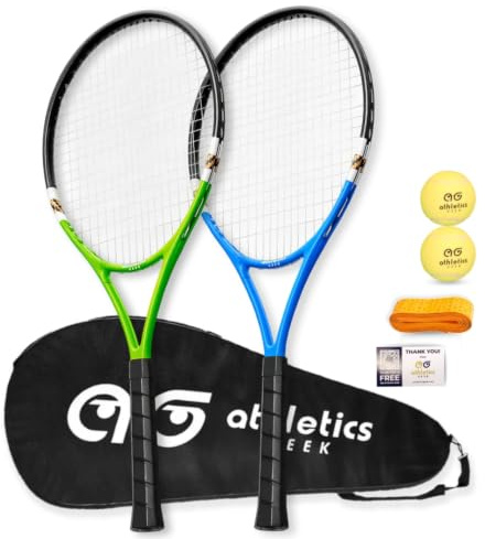 Athletics Geek Teen Tennis Racket Set-27 Inch Tennis Rackets for Beginners and Youth Players-Lightweight Racquets with Carry Bag, Grip Tape, and Ball Offer-Ideal for Boys & Girls Ages 12+