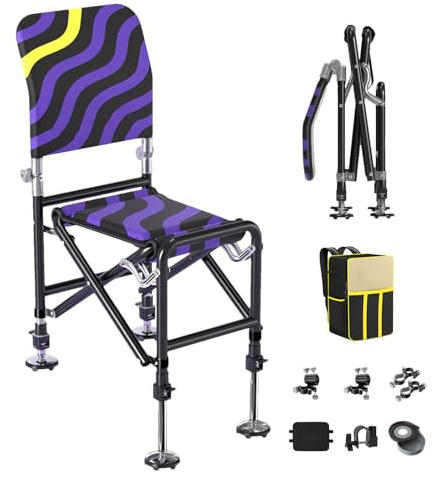 Genérico Silla De Pesca Plegable | Silla de Pesca para Camping Ajustable y Compacta - Silla De Caza Ergonómica Y Estable para Senderismo, Trekking Y Escalada