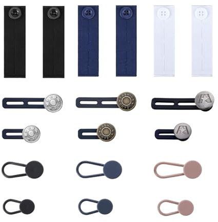 18 Pcs Button Extender for Trousers Set, Elastic Pants Button Extender Pants Waist Extension for Trousers Jeans Slacks Pregnant, Durable Reusable for Men & Woman