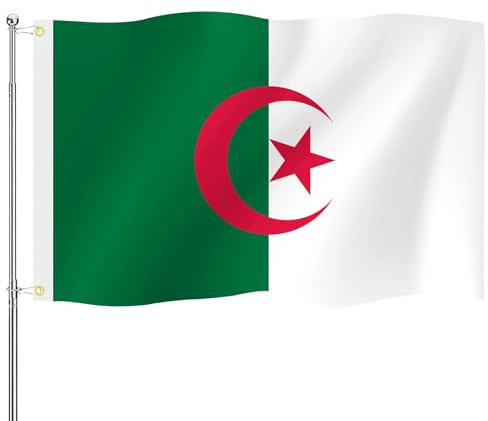 Drapeau Algérie • Drapeau national algérien haut de gamme 90 x 150 cm avec œillets en laiton Pour l'intérieur et l'extérieur, résistant aux intempéries et 100% polyester Idéal pour tous les algériens