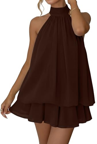 Maeau Women's Halter Neck Chiffon Mini Dress Sleeveless Backless Puffball Dresses Summer Vacation Y2k Party Sundress