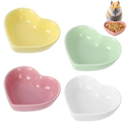 Confezione da 4 ciotole in ceramica per criceti, porcellini d'India, a forma di cuore, per piccoli animali, per criceti, ricci, gerbilli, topi e porcellini d'India (4 colori)