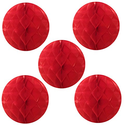 Wrapables 6 Set of 5 Tissue Honeycomb Ball Party Decorations for Weddings, Birthday Parties, Baby Showers, and Nursery Décor, Red