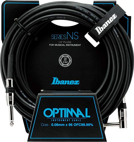 Ibanez Straight and Right Angle Plugs Guitar Instrument Cable, 20 ft