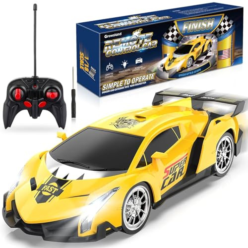Growsland Remote Control Car, RC Cars for Kids 1:18 Electric Toy Car Hobby Racing Car Toys with Lights & Controller, Christmas Birthday Gift for 3 4 5 6 7 8 9 Year Old Boys Girls