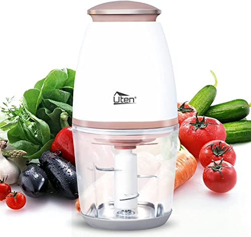 Uten Picadora Eléctrica de Alimetos de Acero Inoxidable,Picador de Ajo Eléctrica Procesador de Alimentos, Picadora Batidora Cocina 4 Cuchillas, Picadora de Carne Verduras (700ml)
