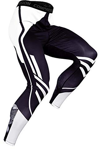 YAOTT Funktions löparbyxor, långa herr kompressionsbyxor, träningsbyxor, sportbyxor, träningsbyxor, snabbtorkande elastiska byxor, sportkläder för hela året, Vit, L