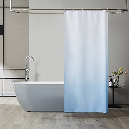 Furlinic smalt duschdraperi för hörn dusch och litet badkar, badgardin textil av polyester tyg mögelresistent vattenavvisande och tvättbar, gradient blå 90 x 180 med 6 duschdraperiringar.