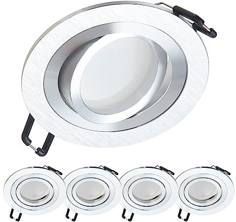 YanFeiYit 5er Set LED Einbaustrahler in Silber gebürstet rund incl. 5x 5 Watt 3000K warmweiß 230V dimmbar GU10 LED Modul, Einbauleuchte, Deckenspots, Einbauspots, Deckenleuchte (Warmweiß 3000K)