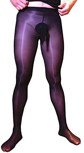 BEFASY Men's 8D Ultra Shiny Glossy Pantyhose High Elastic See Through Sheer Stockings Tights with Sheath, Black,sheath Open,pantyhose