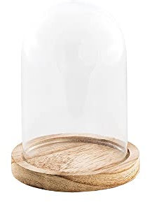 Cloche verre sur support bois 13,7cm