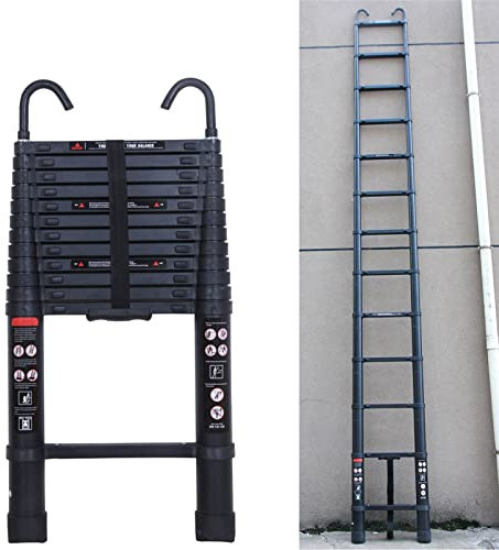 3,8m Teleskopleiter Klappleiter Alu Mehrzweckleiter mit 2 Haken, 13 Sprossen, rutschfest Verlängerungsleiter, Anlegeleiter Aluminium Leiter Haushaltsleiter für Outdoor & Indoor, 150kg Tragkraft