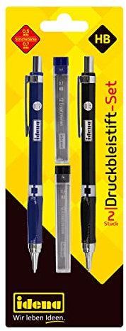 Idena 12145 - Druckbleistift-Set, 2 Stück, 0,5 und 0,7 mm, mit jeweils 12 Ersatzminen