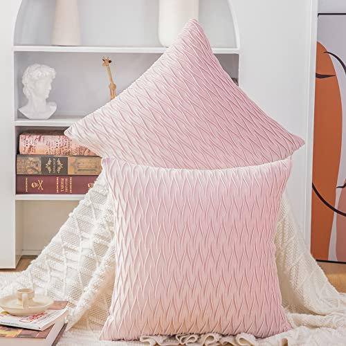 Madizz 2er Set Samt Dekorativ Zierkissenbezüge Luxus Stil Kissenbezug für Sofa für Schlafzimmer Hellrosa 40x40 cm Quadrat