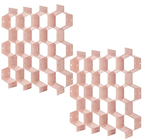 poeland Organizador divisor de cajones, 8 unidades, rejilla de plástico, divisor de cajones de panal de abeja, color rosa, paquete de 2