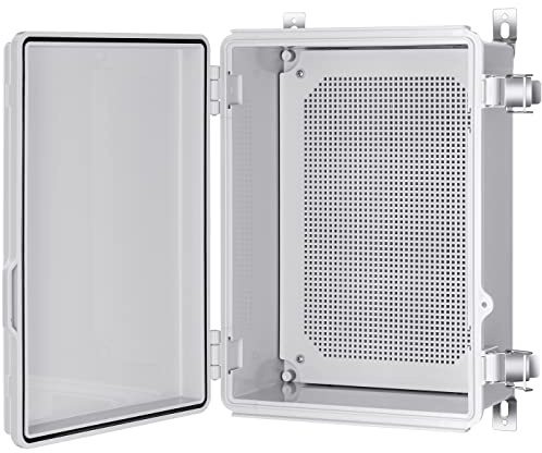 Gratury Junction Box, IP67 Waterproof Plastic Enclosure for Electrical Project, Hinged Grey Cover, Includes Mounting Plate and Wall Bracket (Grey Cover, 14.6×10.6×5.9)