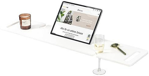 eluno Badewannenablage mit Getränkeaussparung und Tabletmulde aus Acryl, ca. 90 cm (weiß/matt)