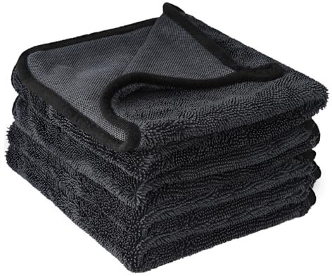 Euleryoo Lot de 4 Chiffons Microfibre Voiture, Chiffons de Nettoyage en Microfibre，Extrêmement Absorbants, pour Voiture, Moto, Vélo, Salle de Bain et Douche ，Séchage Rapide, Multi-Usages 40 x 60 cm