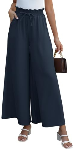 CMTOP Femme Taille Haute Pantalons Elegant Fluide été Pantalon de Elastique à Jambes Larges Le Travail and Le Bureau