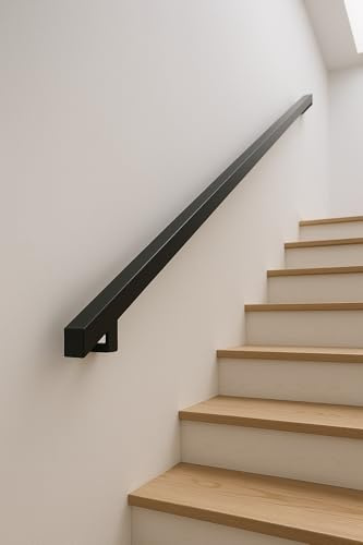 Corrimano in Ferro Mod. Italia – Sezione 40x40 mm – Disponibile da 50 a 400 cm – Nero Opaco – Supporti e Tasselli Inclusi – Per Scale Interne ed Esterne – Montaggio Fai da Te (Nero Opaco, 210 cm)