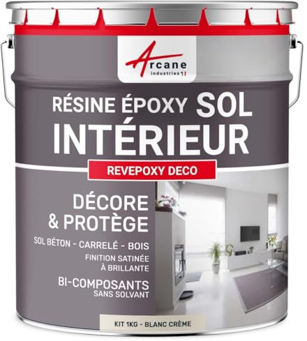 ARCANE INDUSTRIES Résine Époxy Sol Cuisine Salle de Bain 1 kg Blanc Crème