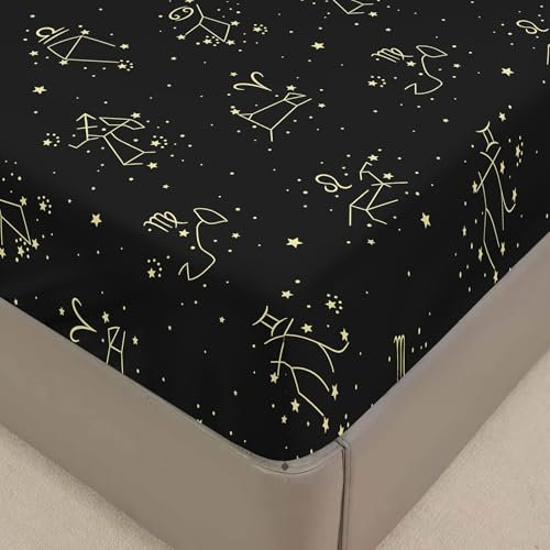Surwin Spannbettlaken 80x200 Spannbetttücher mit Astrologie Druck, Elastisch Bettlaken Weiche Spannbetttuch Mikrofaser Spannleintuch, 30cm Steghöhe