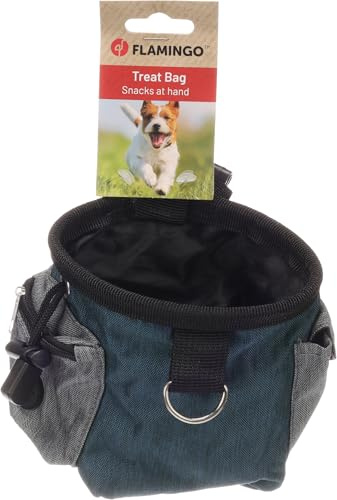 Flamingo Snack & Porta Sacchetti Cane - Vasco Blu - Borsa in Poliestere - Tasche Multiple - Chiusura a strozzo - Clip & Anello Accessori