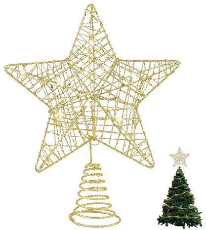 Punta para árbol de Navidad, diseño de estrella, color dorado