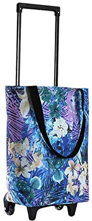 HSWOYEA Foldable Shopping Trolley Grocery Bag Cart with Wheels Reusable 17L Utility Cart for Lady Camping Beach Picnic BBQ Laundry Luggage,flower