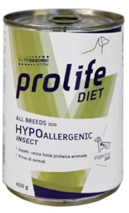 Prolife Hypoallergenic Insect, alimento completo per cani con intolleranze alimentari,senza cereali, gusto Insetti e Patate | 6 scatolette da 400 grammi l'una.