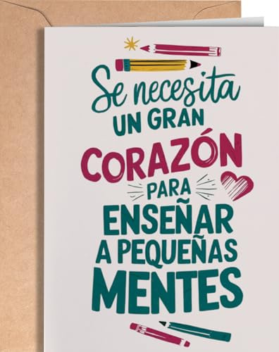 Tarjeta de Agradecimiento para Profesores - Tarjeta Felicitacion Profesora Guardería, Infantil, Primaria Fin de Curso - Regalos Despedida Profe, Seño, Maestra - Postal para Profes - Gran Corazón EU 55