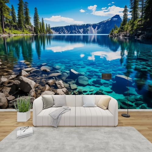 AevuCub Nature Landscape Wallpaper for Living Room - Forest Lake Mountain Wall Murals for Bedrooms, Natural Wall Art, Non-Woven Photo Wallpaper 3D Effect, 200x140 cm