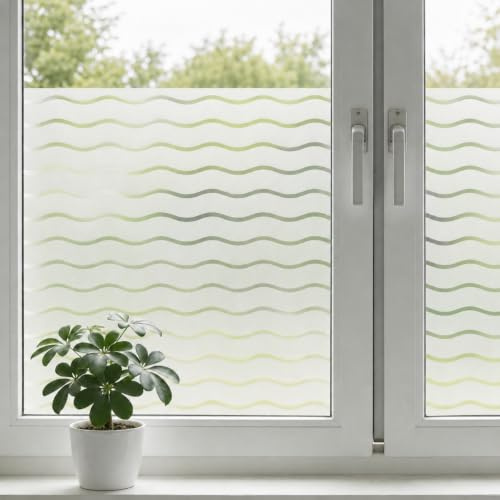 shinfly fönsterfilm vågformade ränder 75 x 200 cm – fönsterfilm ogenomskinlig, mjölkglasfolie självhäftande, statisk vidhäftning, anti-UV, insynsskydd och integritet, för fönster i hem och kontor