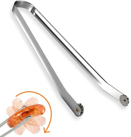 leruiyezs Pinze Per Barbecue,Pinza Per Salsicce In Acciaio Inox Con Manico Lungo 36cm,Pinza Per Barbecue Con Ruota Girevole Per Girare Hot Dog,Carne,Verdure,Feste,Picnic,Grigliate,Cucina All Aperto