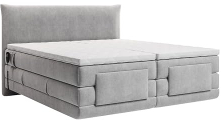 Vente-unique - Ensemble Complet boxspring tête de lit + sommiers Relaxation électrique + Matelas + surmatelas - 2 x 80 x 200 cm - Tissu - Gris Clair - ZANORO de Palacio
