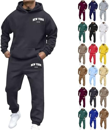 Tracksuit Mens Full Set Long Sleeve Hooded Sweatshirt Sweatpants Set Hoodie Joggers Sets 2 Piece Fashion Sweatsuits for Men Sport Set Sweatpants Sweatshirt Jogging Suit UK Dark Gray